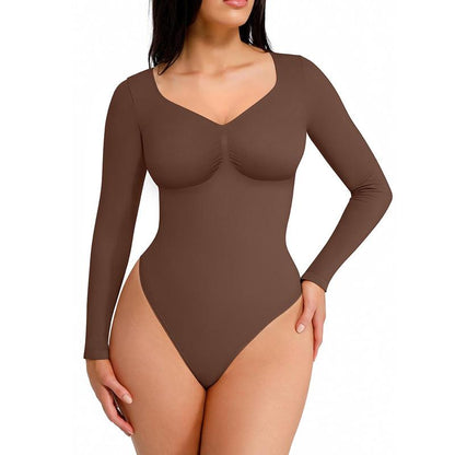 Seamless V-Neck Long Sleeve Shaping Bodysuit