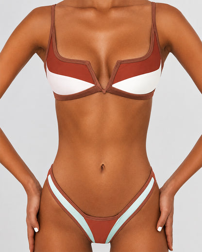 Women's Ribbed V-Wire Cami Bikini Two Piece Swimsuit
