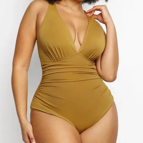 One-Piece with Criss Cross Back & Off-Shoulder Neckline Bodycon Swim Bodysuit