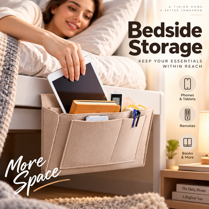 🛏️ No-Tool Bedside Storage Organizer – Slide-In Hanging Caddy for Easy Bedside Organization
