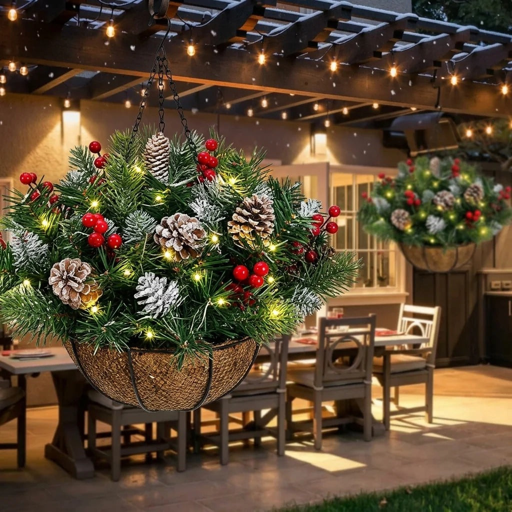 🎄 50% OFF Pre-Lit Christmas Hanging Basket – Weather-Resistant Holiday Door & Porch Decor