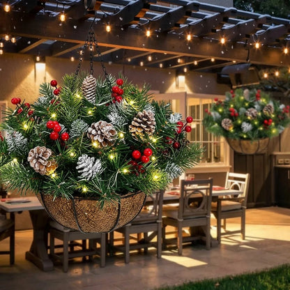 🎄 50% OFF Pre-Lit Christmas Hanging Basket – Weather-Resistant Holiday Door & Porch Decor