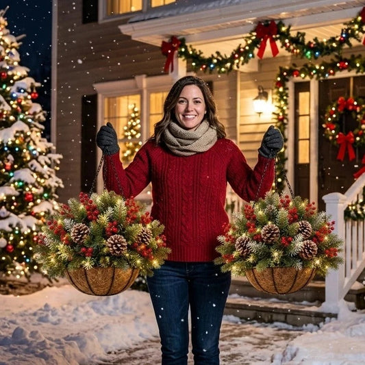 🎄 50% OFF Pre-Lit Christmas Hanging Basket – Weather-Resistant Holiday Door & Porch Decor
