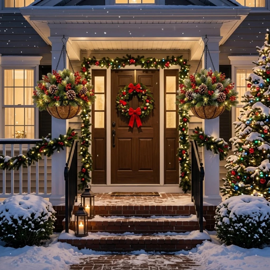 🎄 50% OFF Pre-Lit Christmas Hanging Basket – Weather-Resistant Holiday Door & Porch Decor