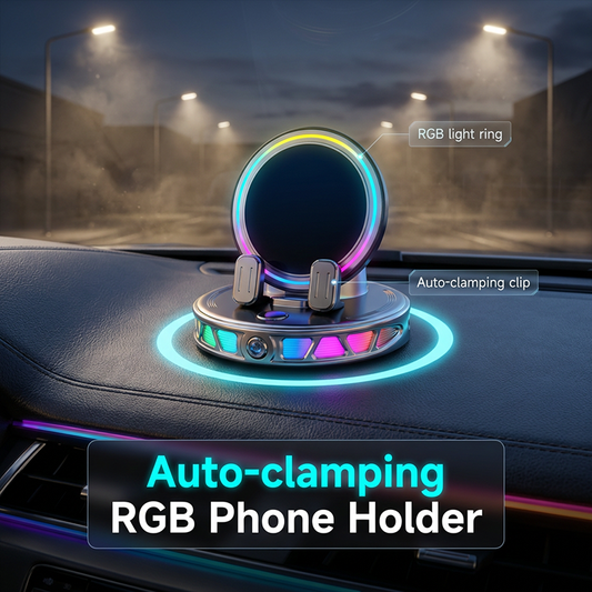 🚗 RGB Auto-Grip Wireless Car Charger Mount – Automatic Phone Holder for Easy Charging