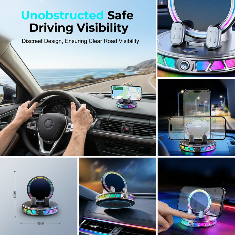 🚗 RGB Auto-Grip Wireless Car Charger Mount – Automatic Phone Holder for Easy Charging