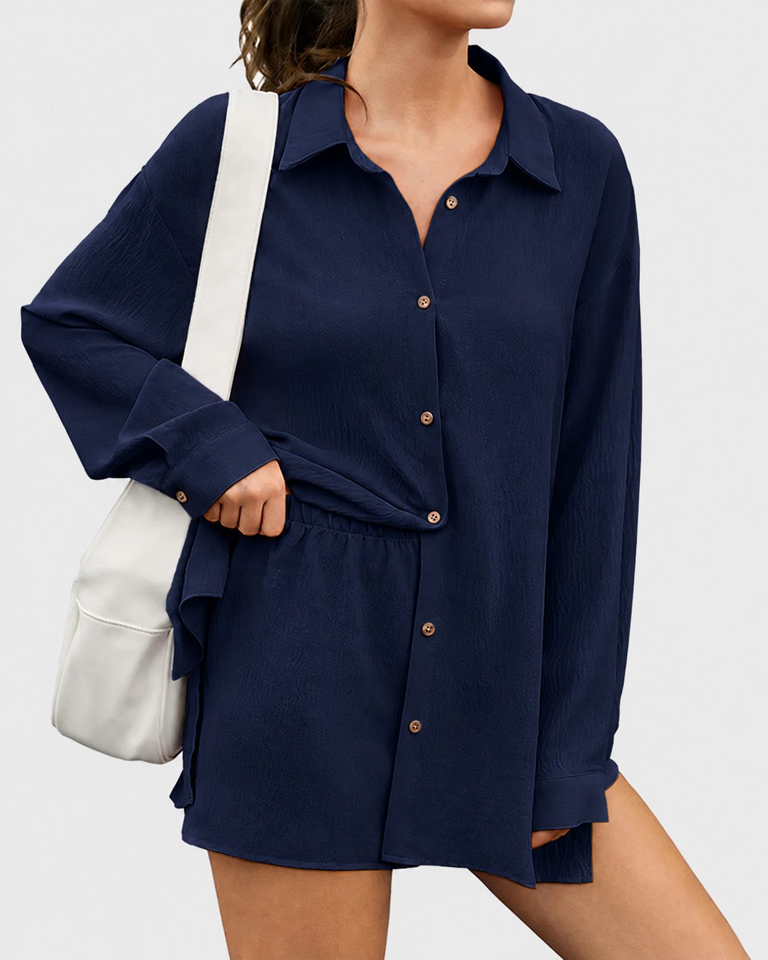 Fisoew Women's Plus Size Gauze Shirt & Shorts Set